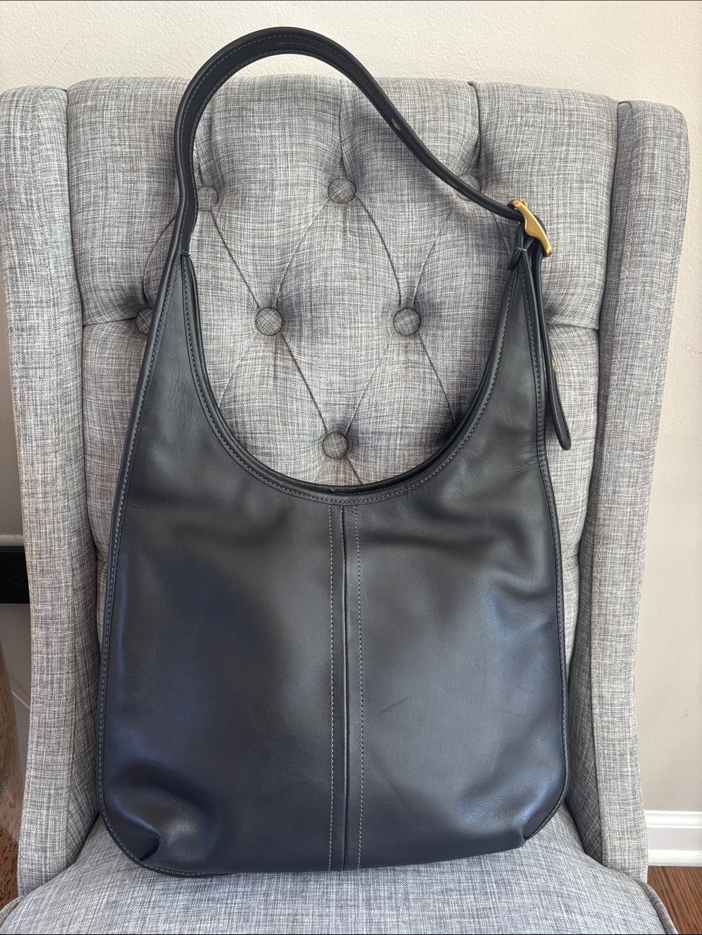 Classic Black Coach Leather Shoulder Bag